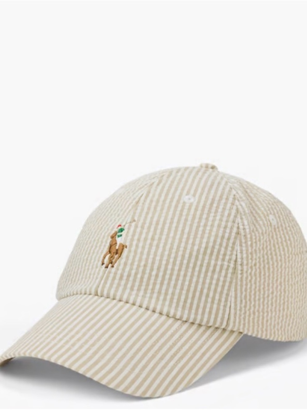 Ralph Lauren Beige & White Striped Seersucker Polo Cap